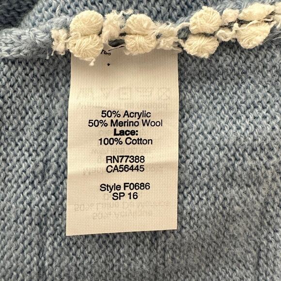 J. Crew Light Blue Merino Wool Blend Sweater with Lace Detail - Picture 9 of 13